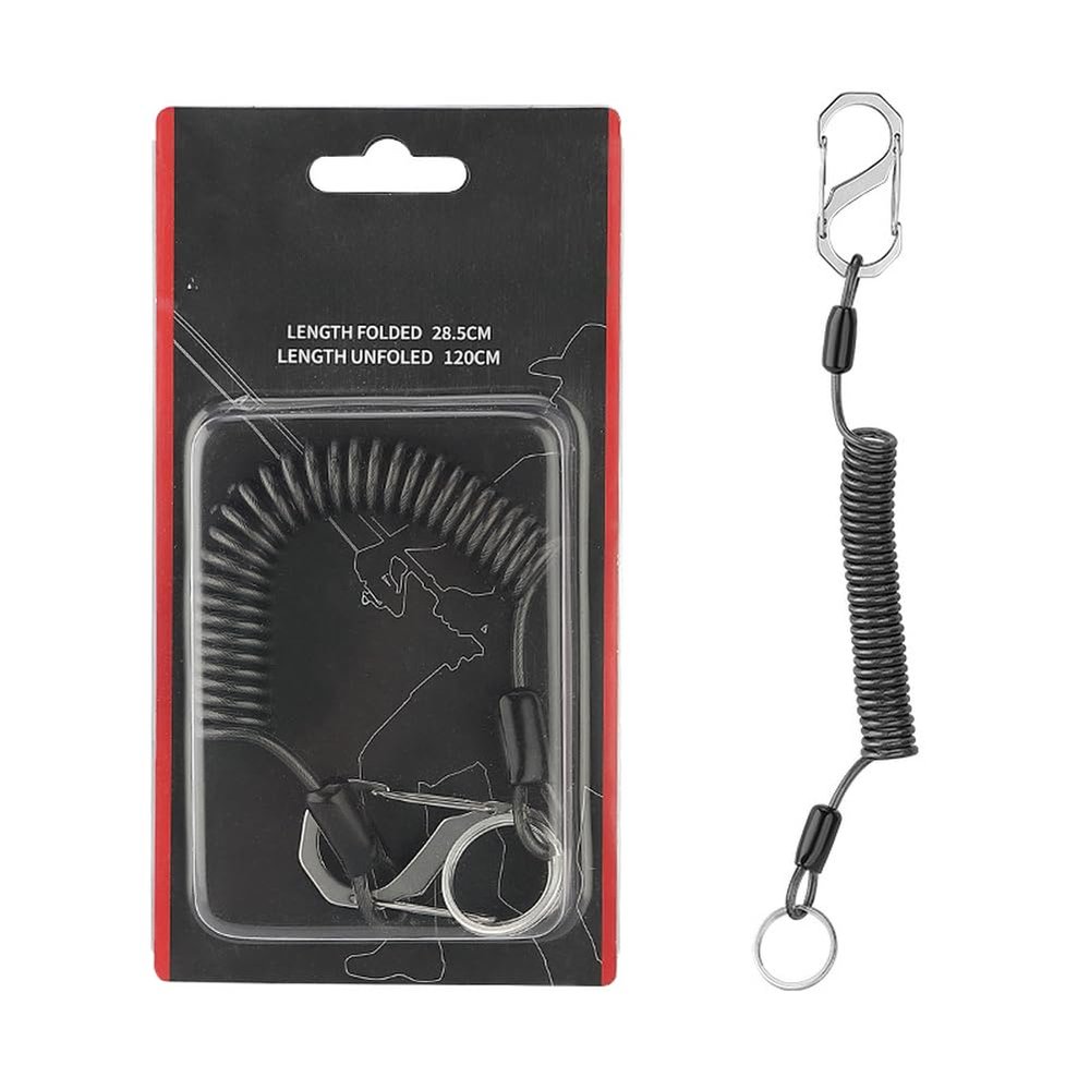 BlesConi Retractable Fishing Lanyard, Stainless Steel Core, 119.9 cm, Black