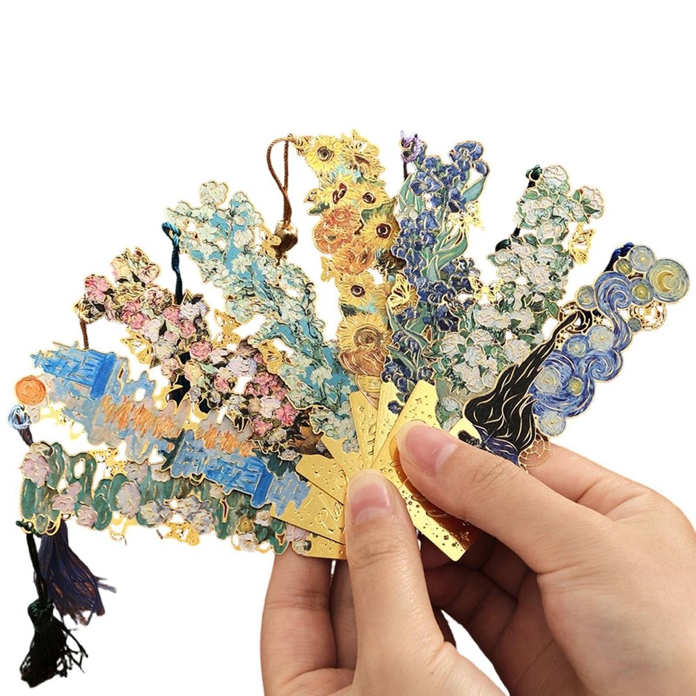Metal Bookmarks, 8-Piece Set, Floral Designs with Tassels