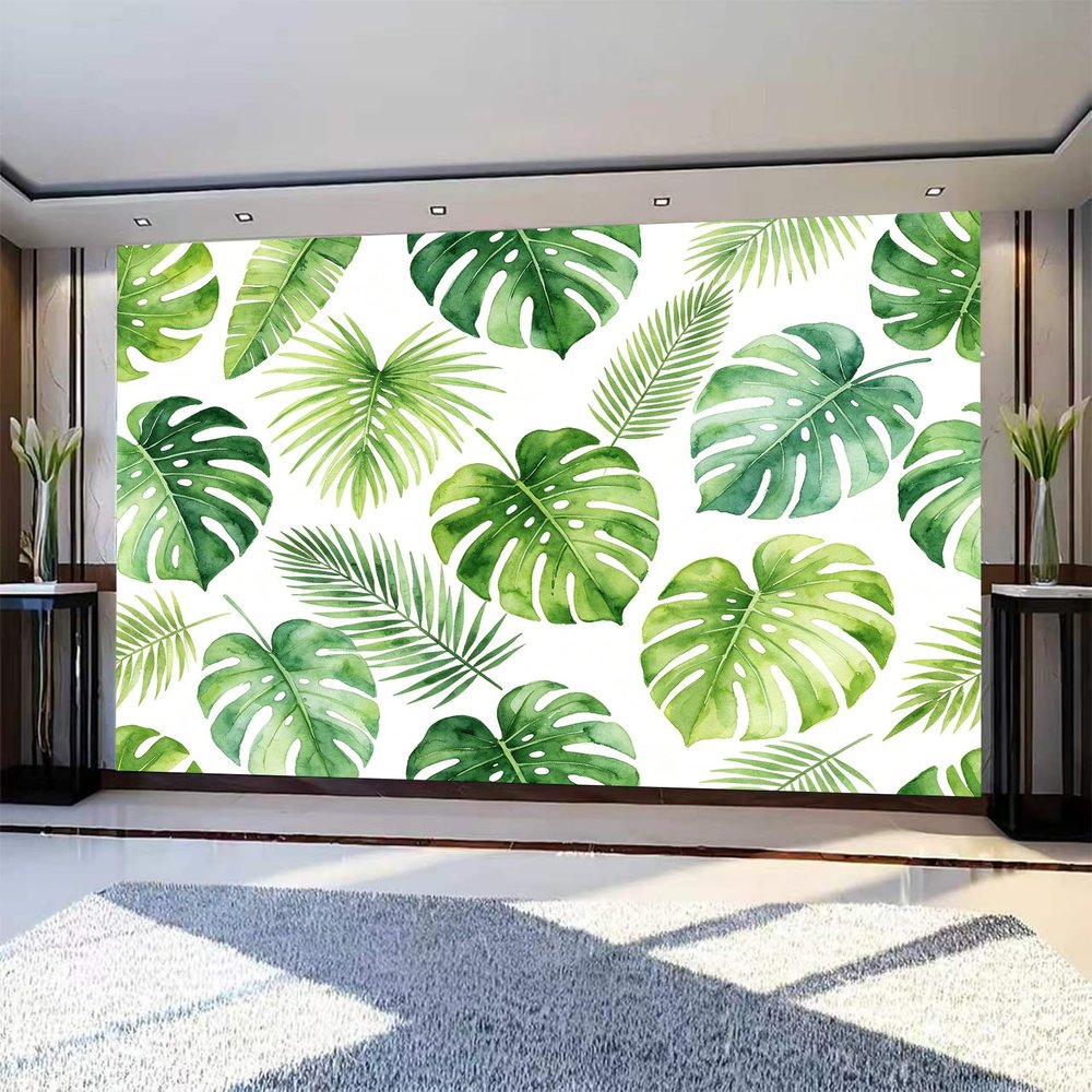 Non-Woven Photo Wallpaper 200 x 140 cm, 3D Palm Leaf Tropical Plants, Model m2063