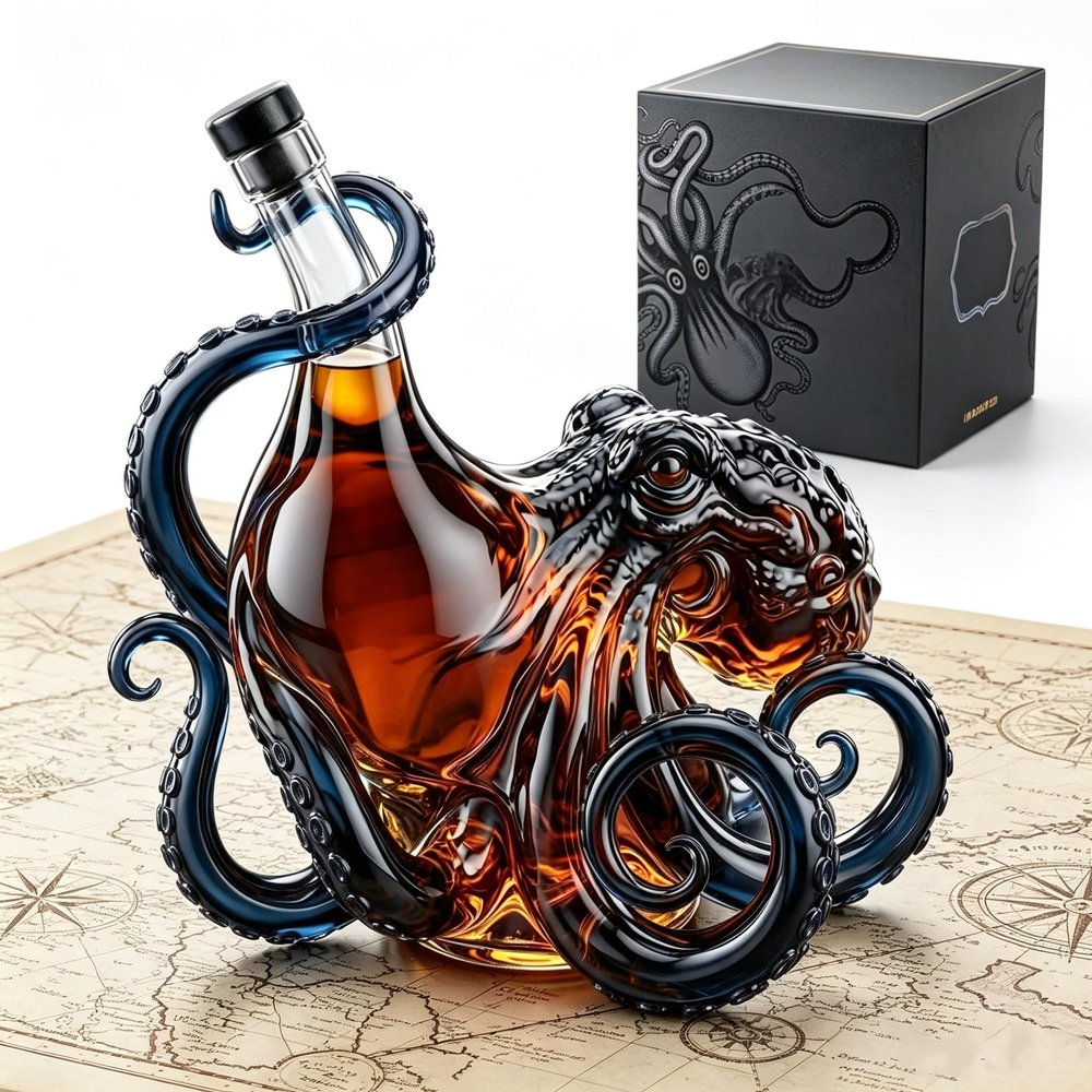 Octopus-Shaped Decanter, 350 ml, Handmade Lead-Free Glass