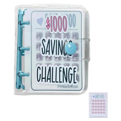 NONDK 1,000-Challenge Book, Monthly Money-Saving Challenge Book with Envelopes, Blue