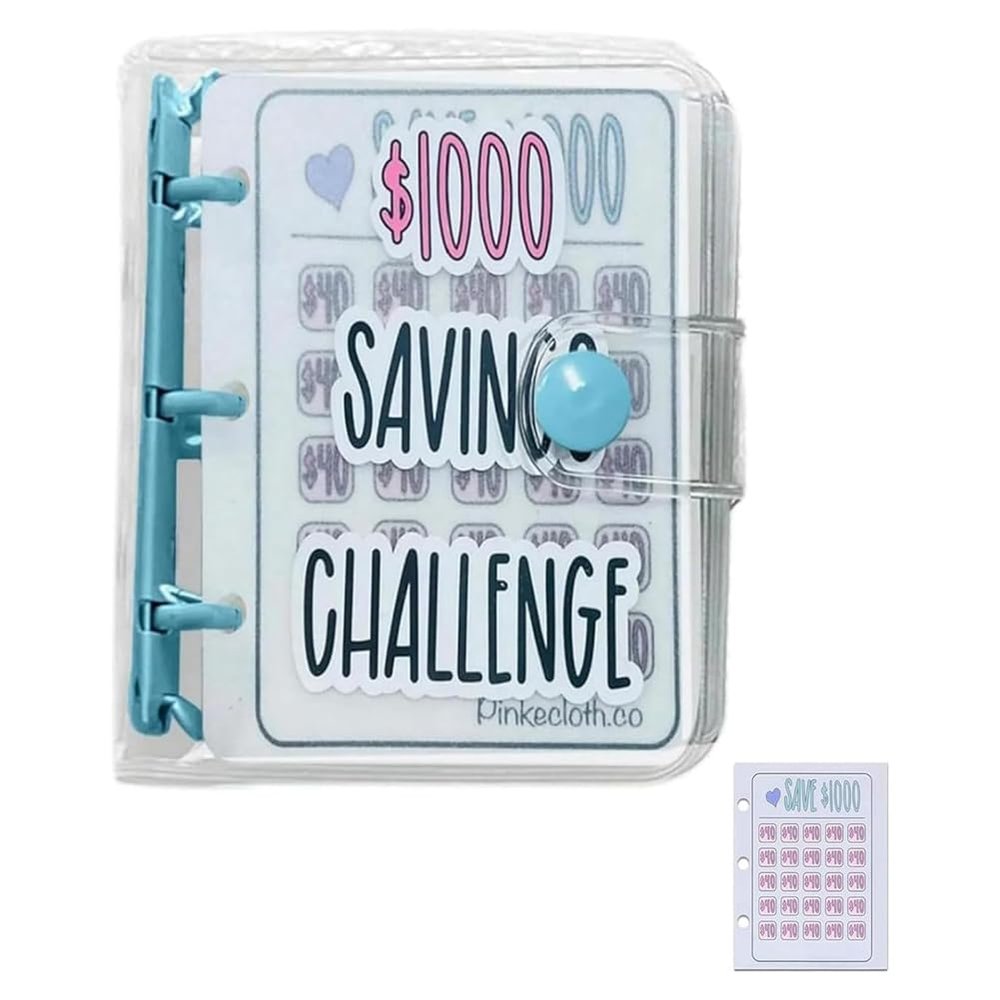 NONDK 1,000-Challenge Book, Monthly Money-Saving Challenge Book with Envelopes, Blue
