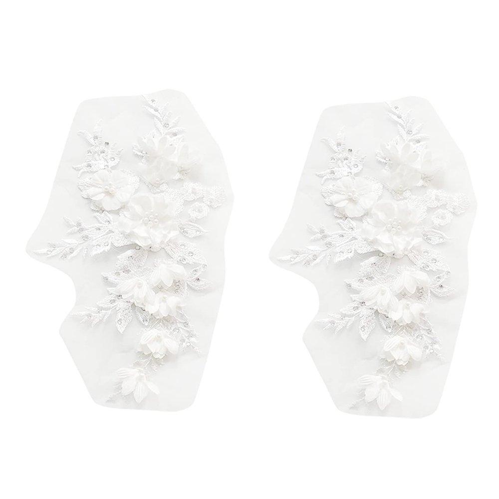 Frahou 2X Pearl Hot Drill Lace Bridal Flower Embroidery Patches