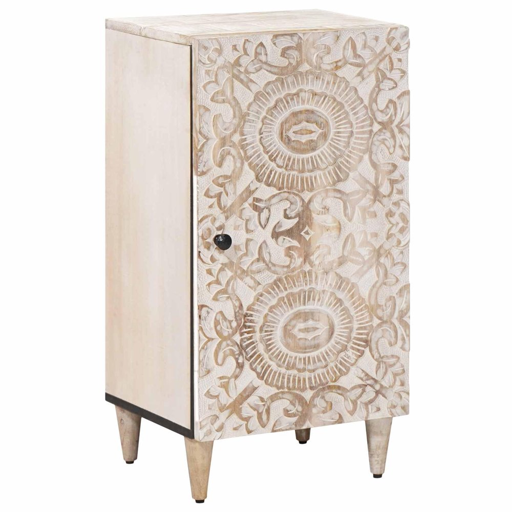 Sinkzol Sideboard with Storage, White, 40 x 33.5 x 75 cm, Solid Mango Wood with Metal Legs