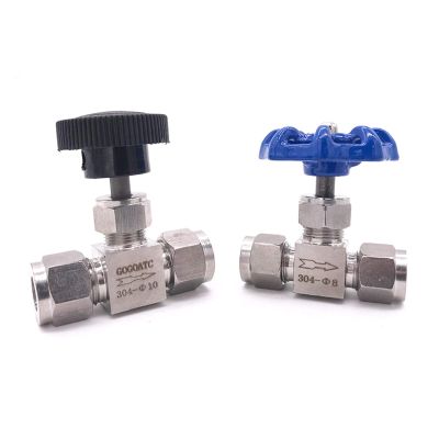 Adjustable SS304 Straight Needle Valve, 3/8 in, Blue