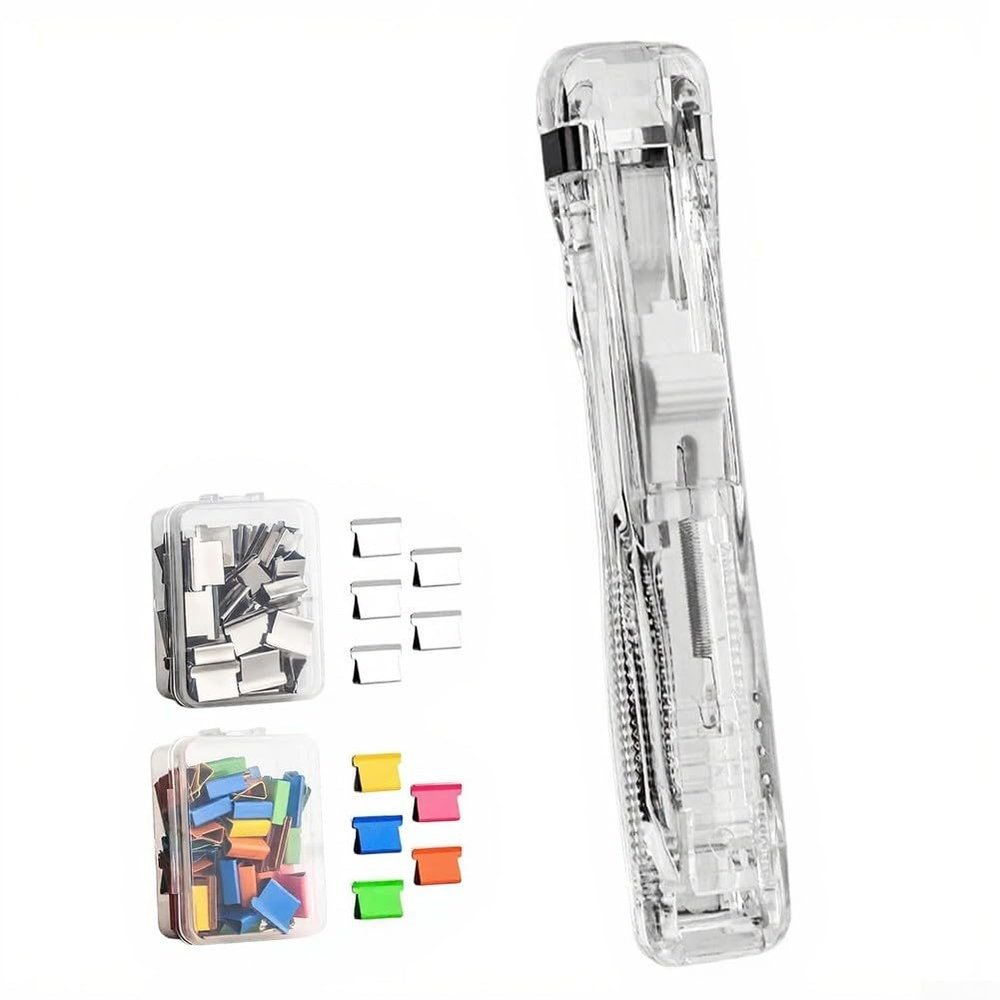 Portable Push-Clip Stapler with Transparent Housing