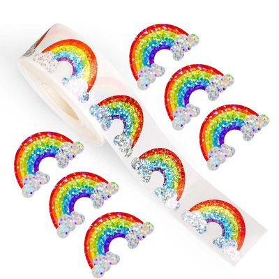 500 Glitter Rainbow Stickers Roll