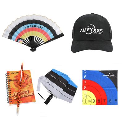 wolfman Archery-Themed Gift Set with Scorebook, Pen, UV Umbrella, Fan, Cap and Towel (Set 1)