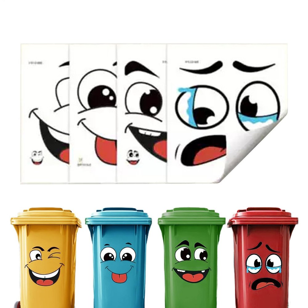 Cartoon Trash Can Stickers - 4 Pack