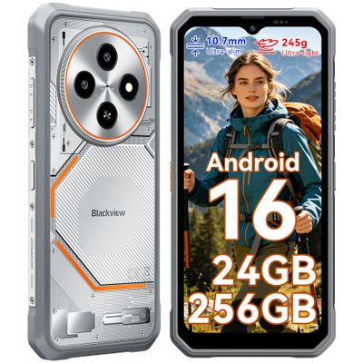 Blackview Unlocked Outdoor Smartphone, Android 16, 245g/10.7mm, 24GB+256GB/2TB, 6.56" 90Hz, IP69K, NFC, Gemini AI, 3-Year Warranty