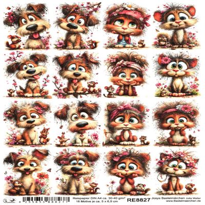Josys Craft Fairy Rice Paper A4 Decoupage - Fun Cat & Dog Cartoon