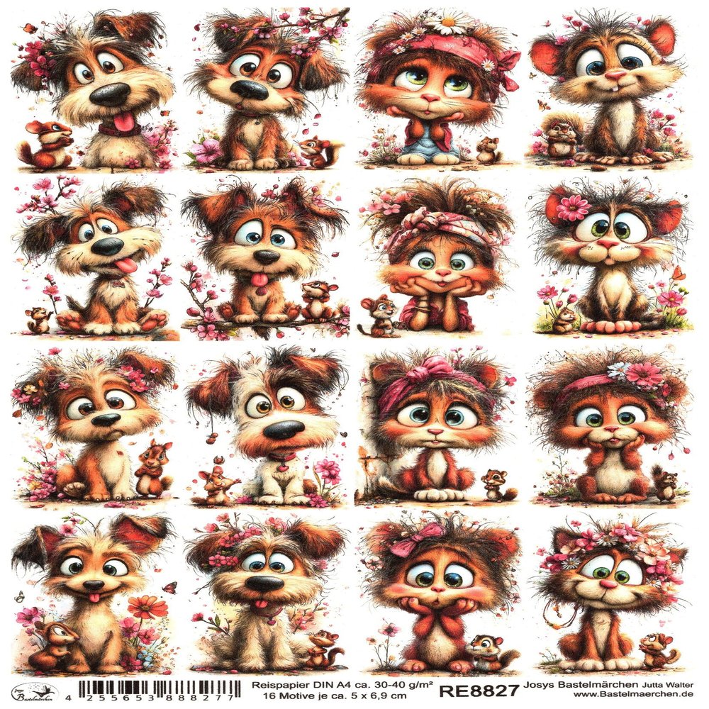 Josys Craft Fairy Rice Paper A4 Decoupage - Fun Cat & Dog Cartoon