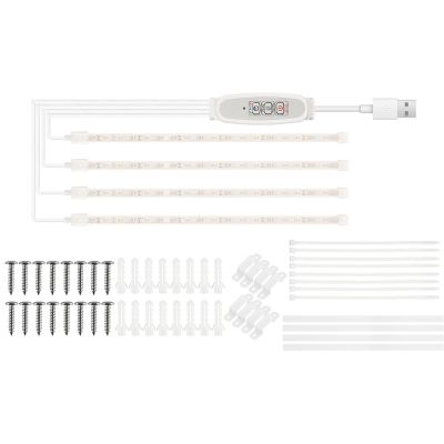 Eacam LED Plant Grow Light Strip, Pink-Purple Spectrum, 24-Hour Cycle, Smart Timer, 4 Dimmable Levels, USB Plug-and-Play (30 cm, 4 Strips)