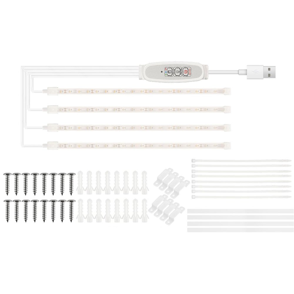 Eacam LED Plant Grow Light Strip, Pink-Purple Spectrum, 24-Hour Cycle, Smart Timer, 4 Dimmable Levels, USB Plug-and-Play (30 cm, 4 Strips)