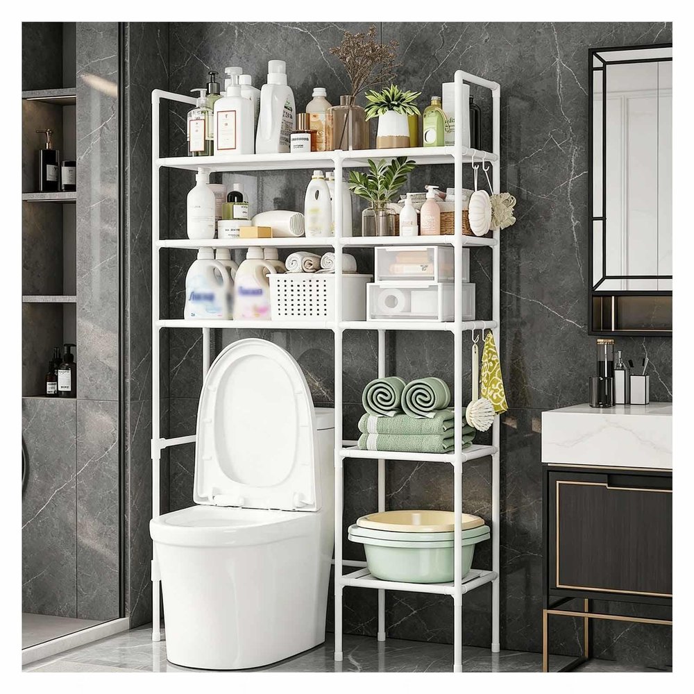 ZaiZaiSMao Over-the-Toilet Storage Rack, Narrow 5-Tier Shelf, White