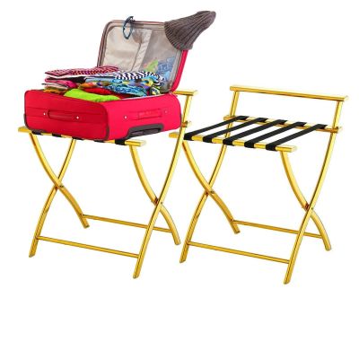 Folding Luggage Rack for Hotel Guest Rooms, Stainless Steel, 5 Support Straps, Holds up to 200 kg, 50.8 x 45 x 52.6 cm