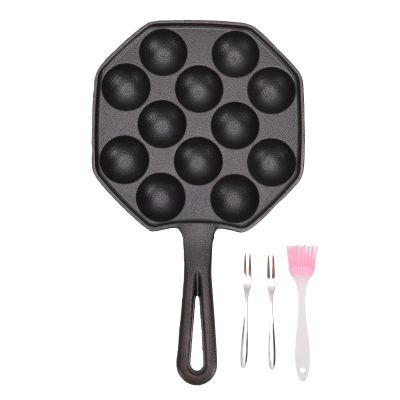 Brrnoo Cast Iron Takoyaki Pan, 12-Hole Uncoated Octopus Ball Pan