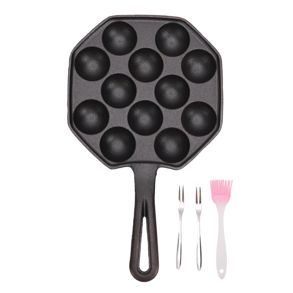 Brrnoo Cast Iron Takoyaki Pan, 12-Hole Uncoated Octopus Ball Pan