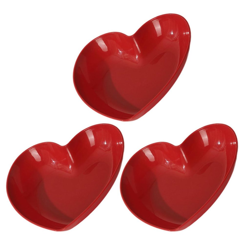 Garneck 3-Piece Red PP Heart-Shaped Plates with Smooth Surface