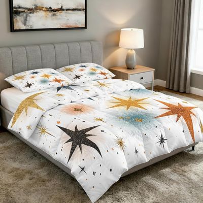 Stars Duvet 135 x 200 cm, Dot Pattern, 4-Season, with 2 Pillowcases