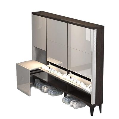 FAJNUZI2024 Entryway Shoe Rack, Ultra-Thin Shoe Cabinet with Folding Stool and Integrated Flip-Lid Storage
