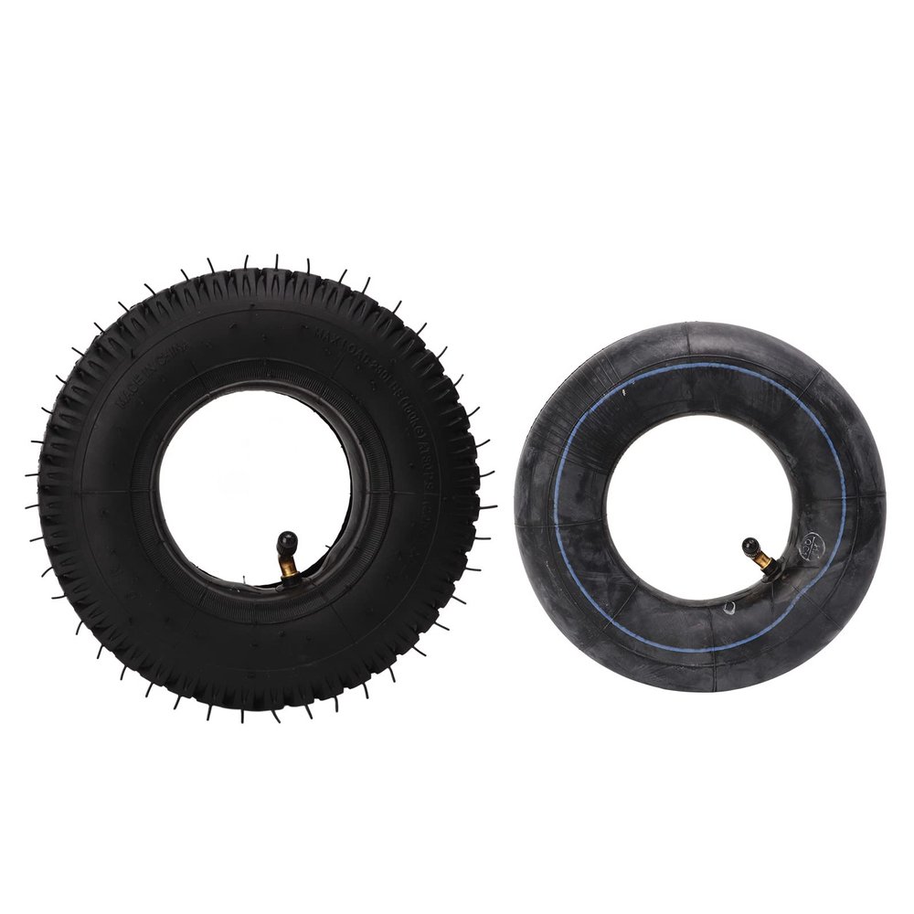 Kuuleyn Pneumatic Rubber Tires, Trolley Tire Replacement, Inflatable Inner and Outer Tires for Trolley Lawn Mowers, Curved Valve