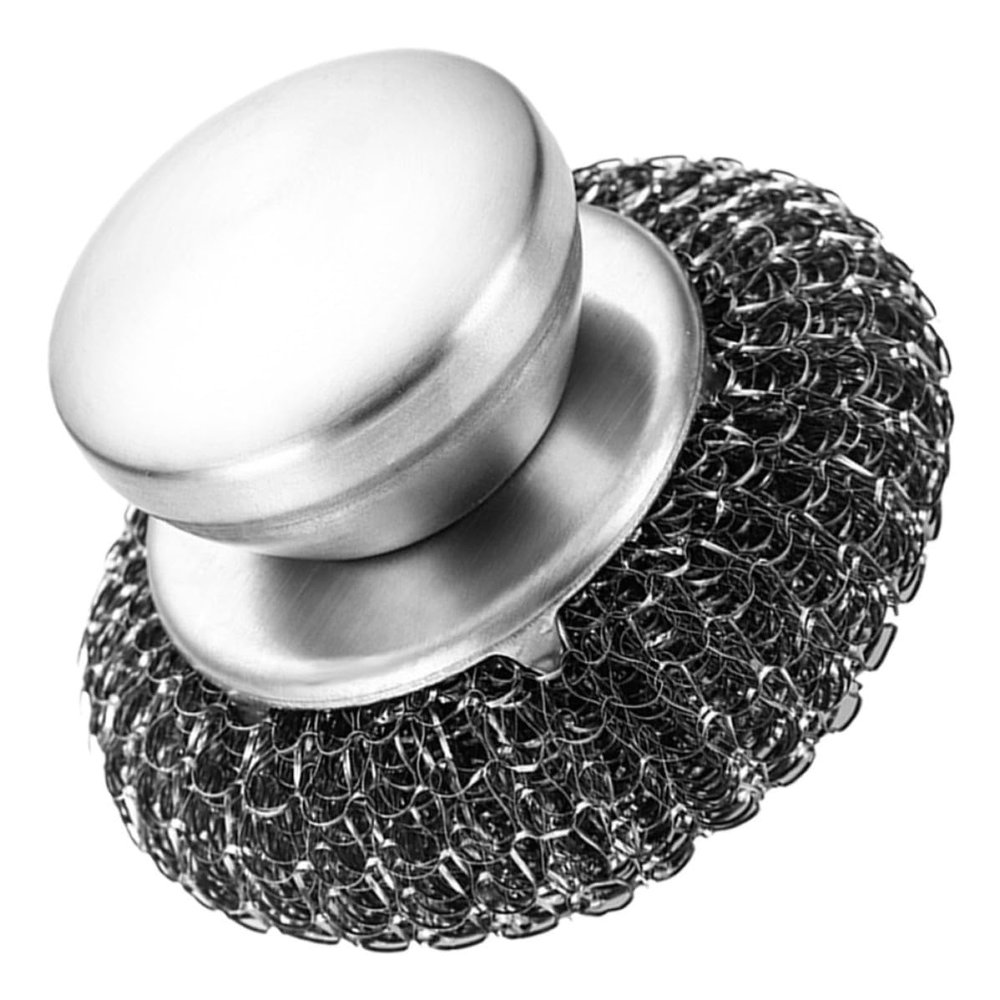 POPETPOP Stainless Steel Dish Scrubber with Steel Wool and Ergonomic Handle for Cleaning Dishes, Pans, Grills, and Cast-Iron Pots