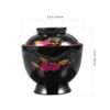 BRIGHTFUFU Japanese Miso Soup Bowl with Lid, Black Plastic view 2