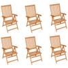 Kaorsrow Set of 6 Teak Garden Chairs, 7-Position Adjustable & Folding, with Red Cushions view 2