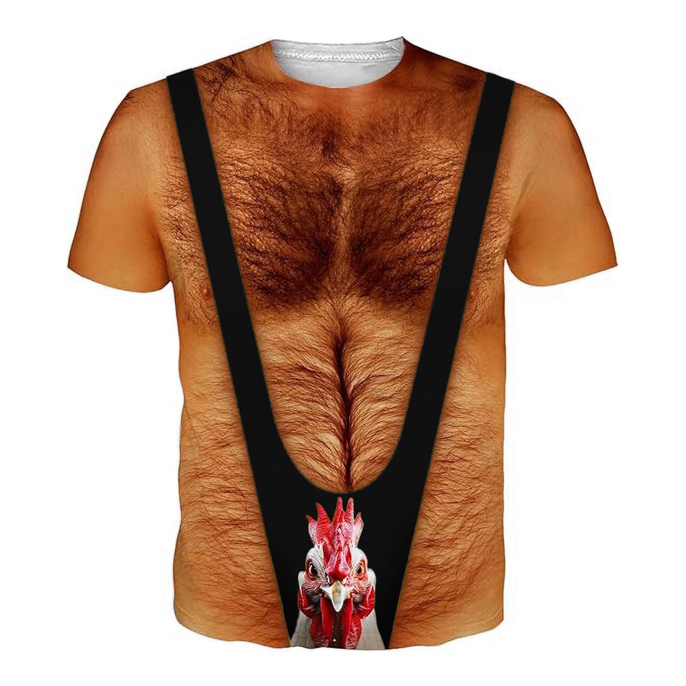 Ugly T-Shirts for Men, Chest Hair Muscle Shirt, Fun Oversized T-Shirt
