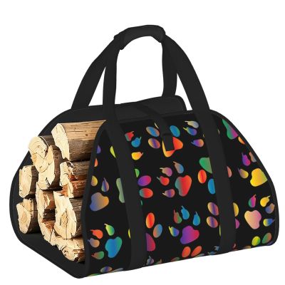 Colorful Open-Ended Firewood Carrier with Dog Paw Print