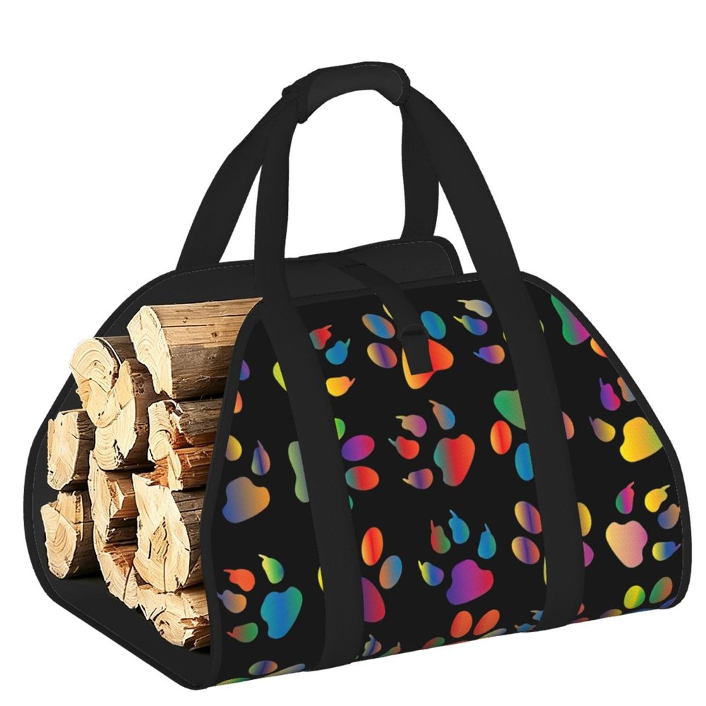 Colorful Open-Ended Firewood Carrier with Dog Paw Print