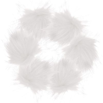 YARNOW White Faux Fur Pom Poms, 6 Pieces, 10 cm, with Black Tips