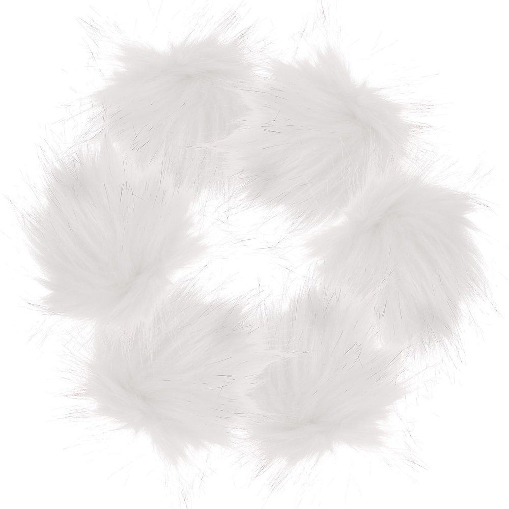 YARNOW White Faux Fur Pom Poms, 6 Pieces, 10 cm, with Black Tips