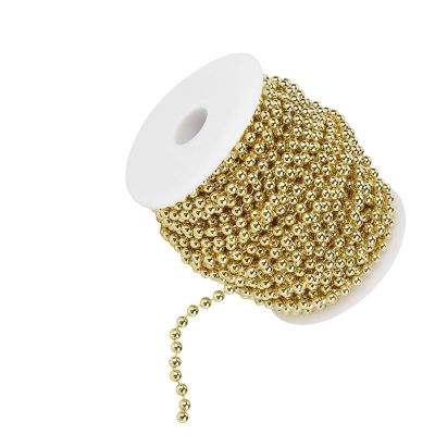 RhineCart Basics High-Gloss Galvanized Beaded Chain Garland, 6 mm Beads, 25 m Roll, Gold