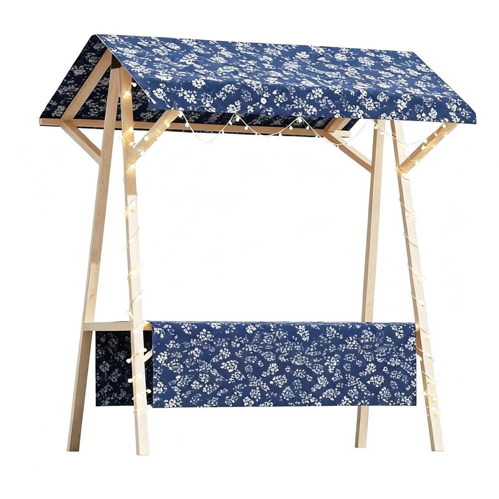 CMYAOYC Mobile Folding Vendor Stand with Floral Fabric Roof, Blue, 120 cm