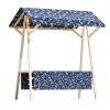 CMYAOYC Mobile Folding Vendor Stand with Floral Fabric Roof, Blue, 120 cm view 1