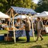 CMYAOYC Mobile Folding Vendor Stand with Floral Fabric Roof, Blue, 120 cm view 2