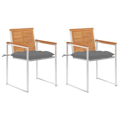 2-Piece Garden Chair Set with Cushions, Solid Acacia Wood and 304 Stainless Steel, Gray