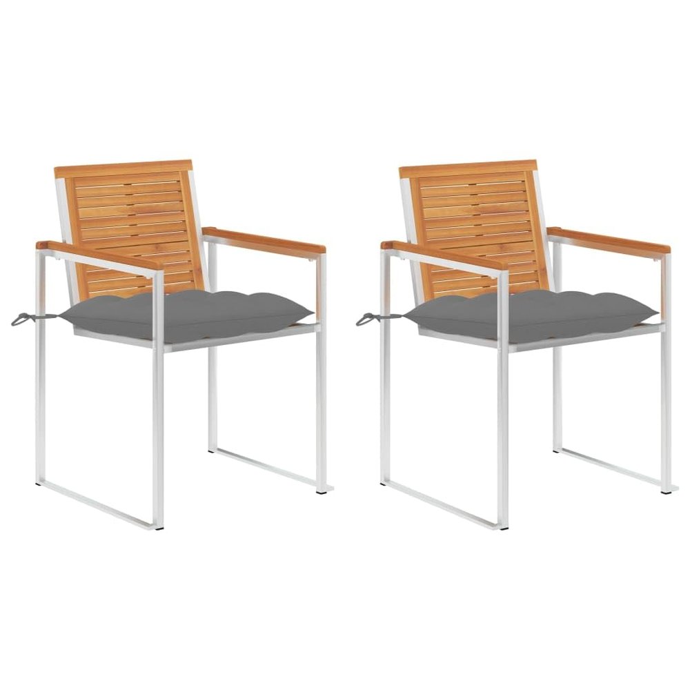 2-Piece Garden Chair Set with Cushions, Solid Acacia Wood and 304 Stainless Steel, Gray