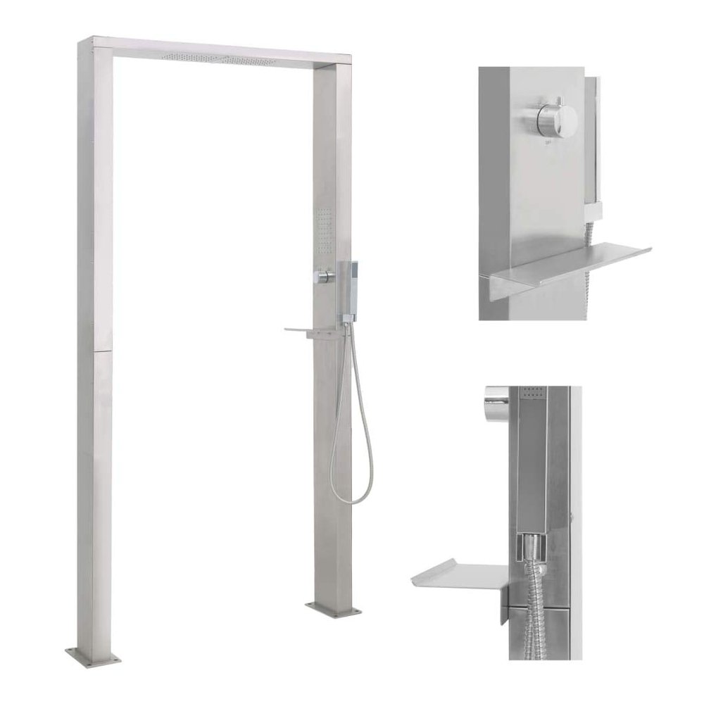 Massbinet Garden Shower with Shower Head, Adjustable Temperature, Stainless Steel, Double Nozzles