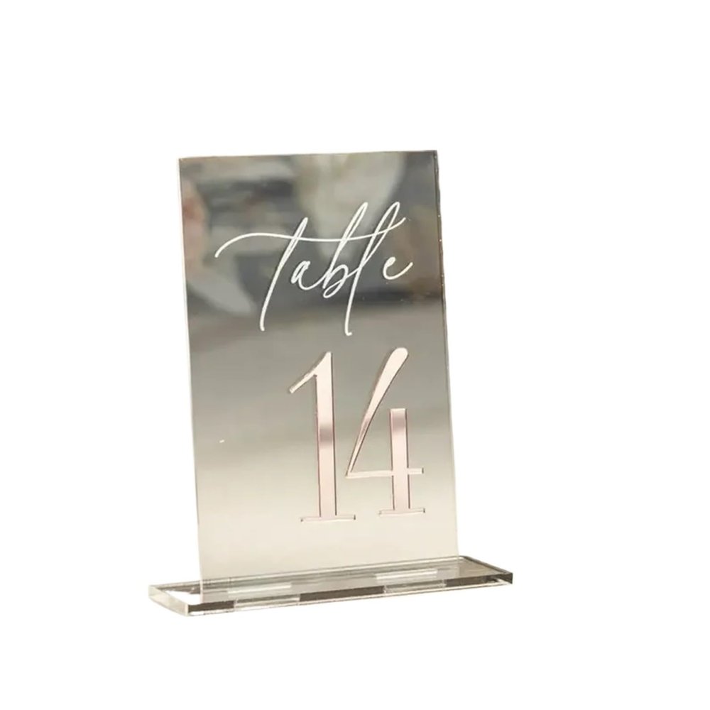 Acrylic Table Numbers, Rose Gold on Clear, No. 1–5
