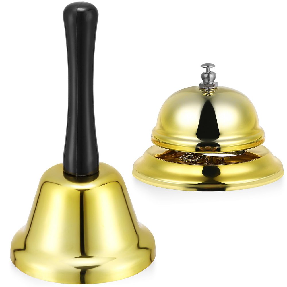 Gold Metal Table Bells, 2-Piece Set for Restaurants and Cafés