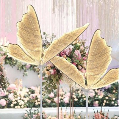 HajMyrdonyx Butterfly Floor Lamp, Height-Adjustable, Simple Reading Light, 2-Piece LED Butterfly Lights for Wedding Aisles, 60 cm, Gold Yarn, Warm Light