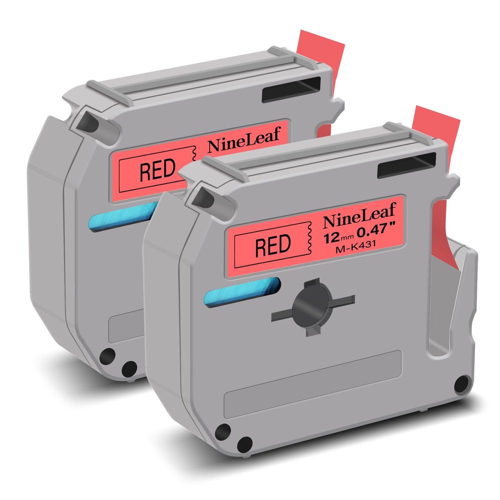 NineLeaf Compatible Brother M-K431 12mm Black on Red Non-Laminated Label Tape, 2-Pack