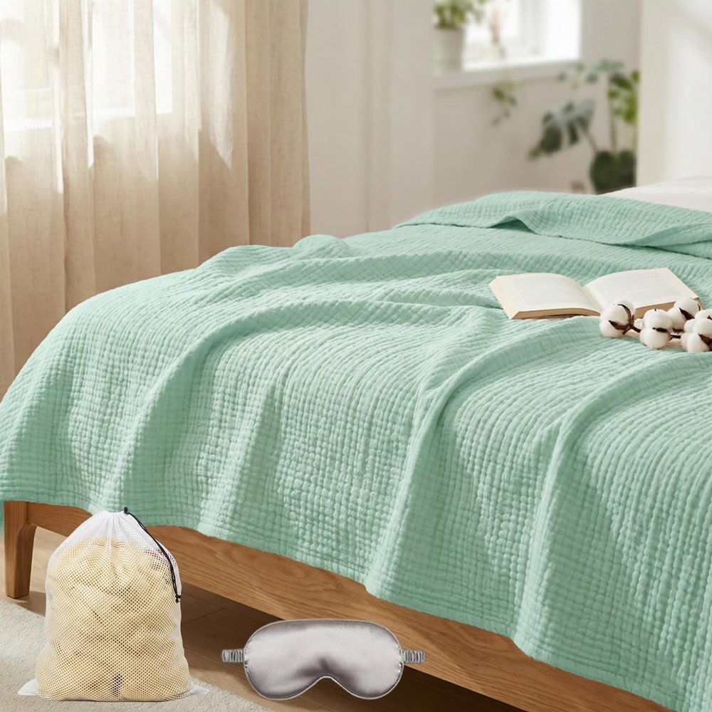 Soft Muslin Blanket 150 x 200 cm, 100% Cotton, Lightweight Summer Blanket for Adults, Breathable Throw for Sofa, Couch and Bed (Fresh Green, 170 x 230 cm)