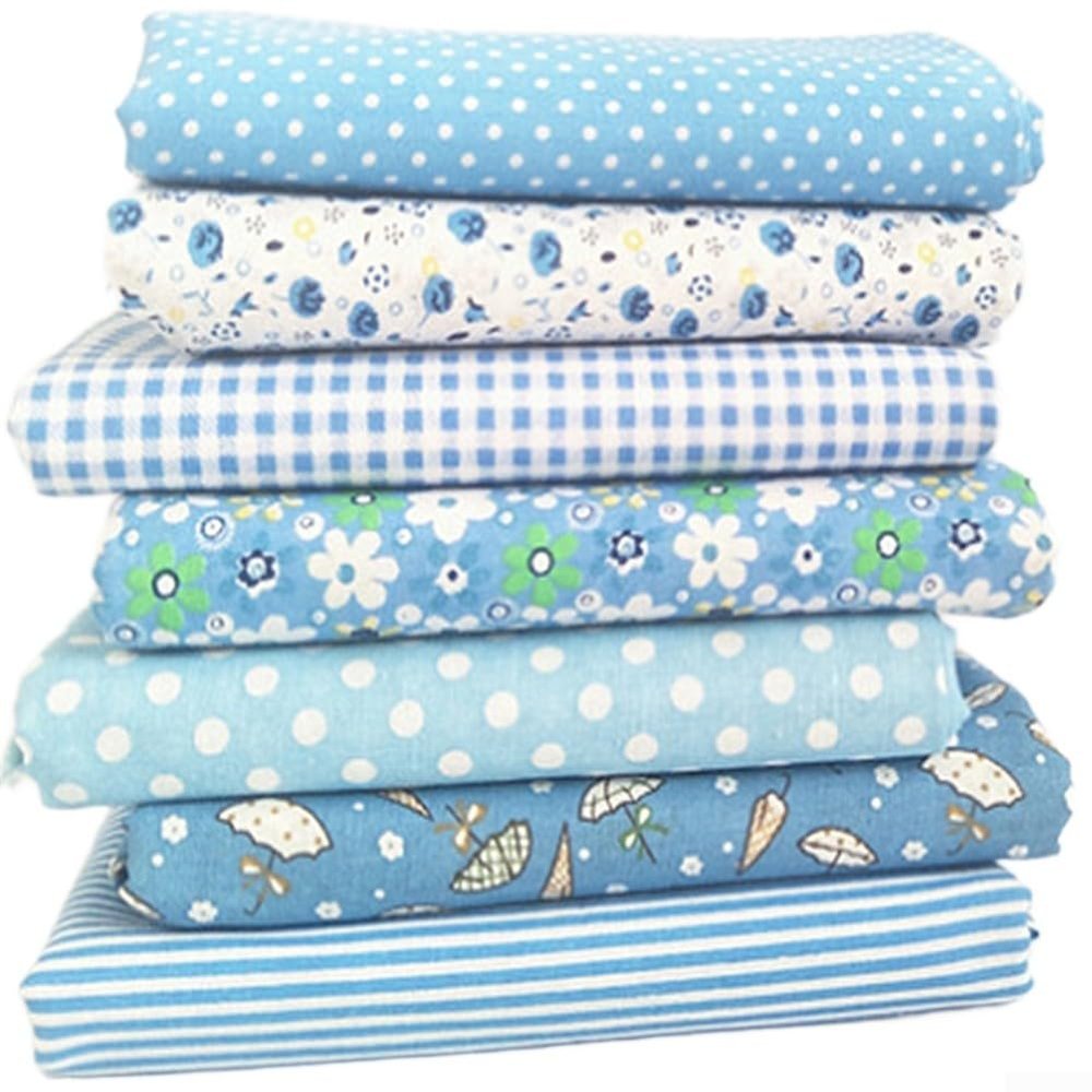 Cotton Fabric Squares for Quilting and DIY Projects, 25 x 25 cm, Natural Fiber (Blue)