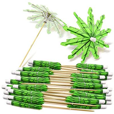 Qomcsrl Green Coconut Toothpick Paper Umbrellas