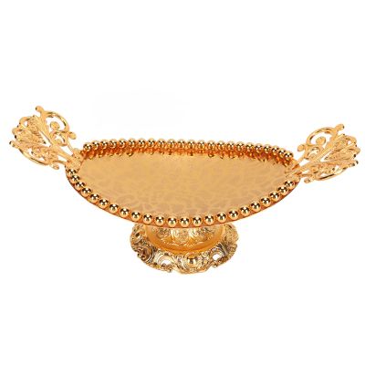 Gold Engraved Elliptical Serving Tray with Stand
