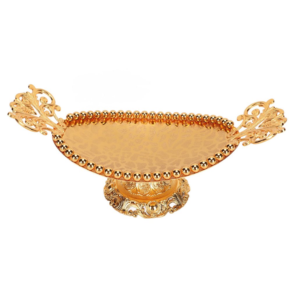 Gold Engraved Elliptical Serving Tray with Stand
